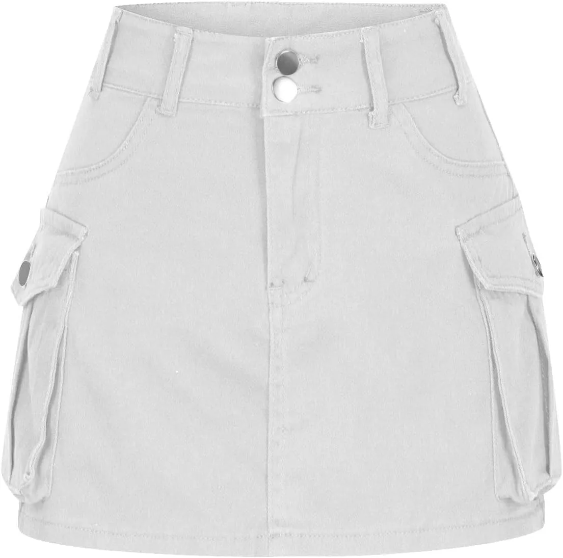 Cargo Denim Skirt Womens Summer Casual Skort Elastic High Waisted Short Mini Y2k Jean Skirts Flap Pockets Streetwear