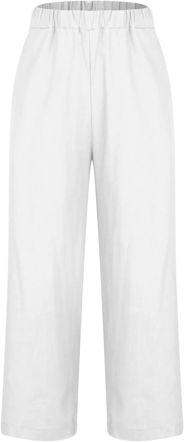 Casual Linen Pant for Women Summer Wide Leg Cotton Linen Pants 2025 Loose High Waisted Trousers with Pockets