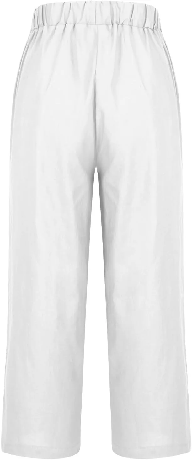 Casual Linen Pant for Women Summer Wide Leg Cotton Linen Pants 2025 Loose High Waisted Trousers with Pockets