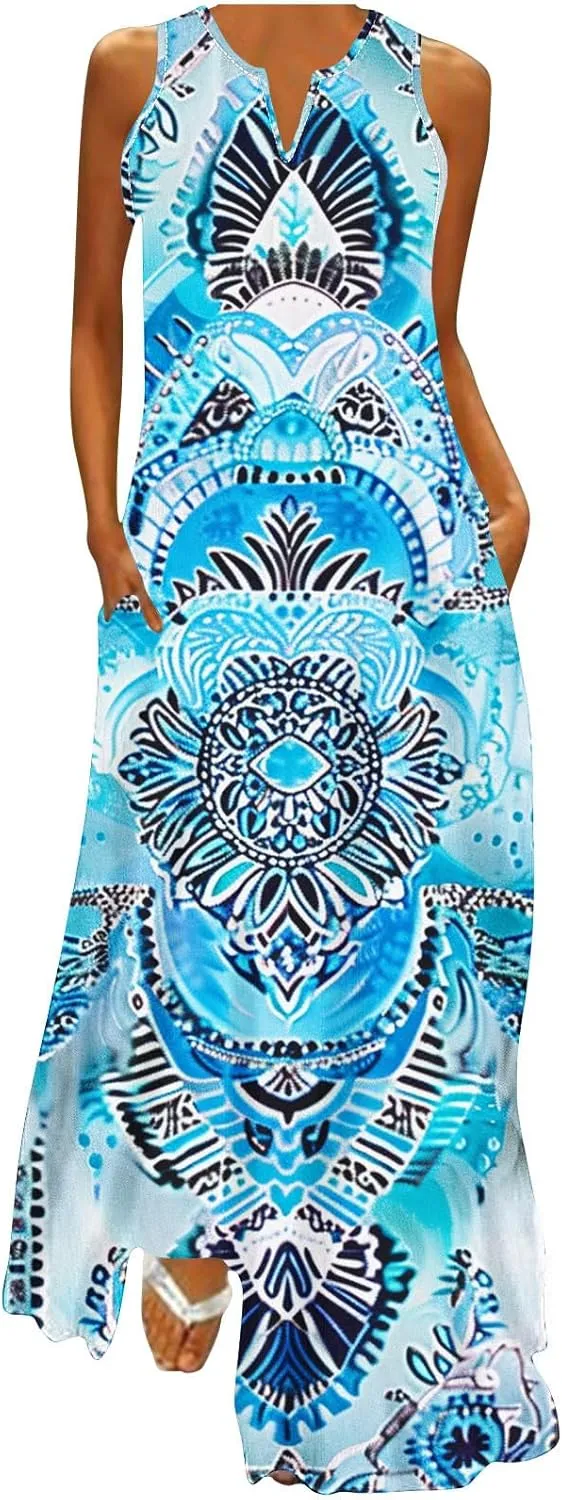 Ceboyel Womens Boho Floral Maxi Dresses Floral Flowy Long Dresses Sleeveless Sun Dress Casual Summer Trendy Outfits 2024