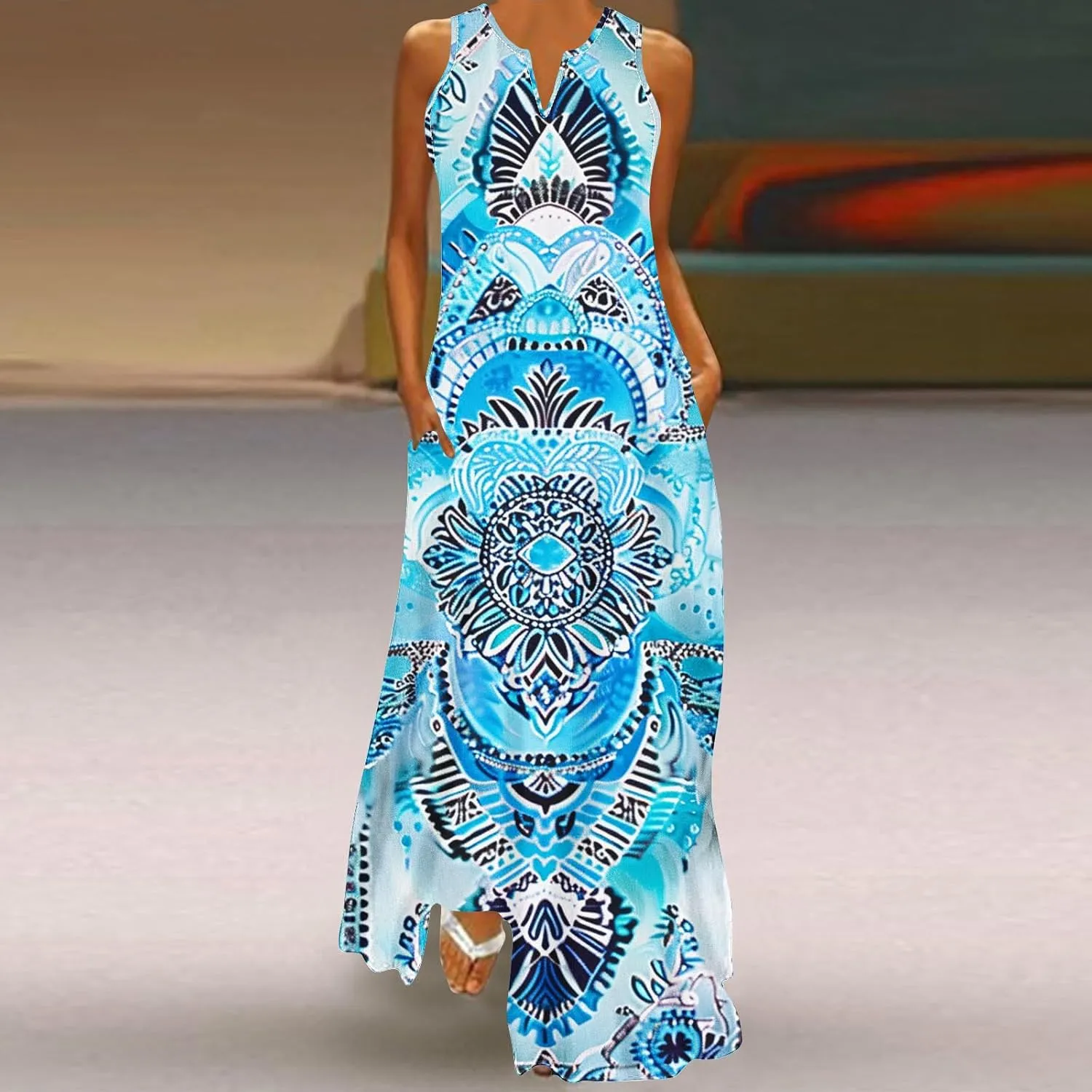 Ceboyel Womens Boho Floral Maxi Dresses Floral Flowy Long Dresses Sleeveless Sun Dress Casual Summer Trendy Outfits 2024