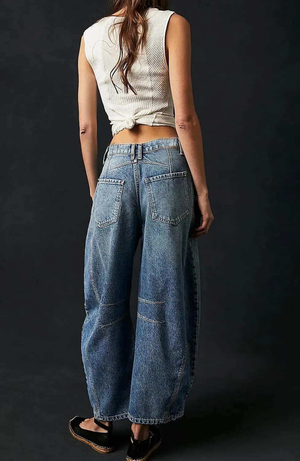 CHARTOU Women's Wide Leg Cropped Baggy Y2k Mid Rise Jeans - Boyfriend Harem Denim Pants
