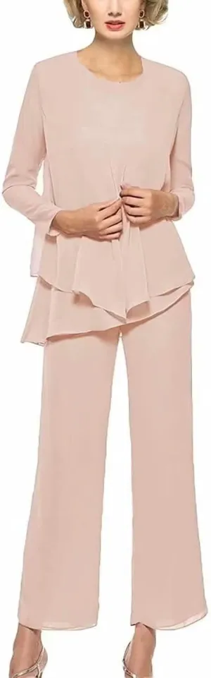 Chiffon Mother of The Bride Pant Suits for Women 3Pcs Wedding Pants Suits for Women Dressy Elegant