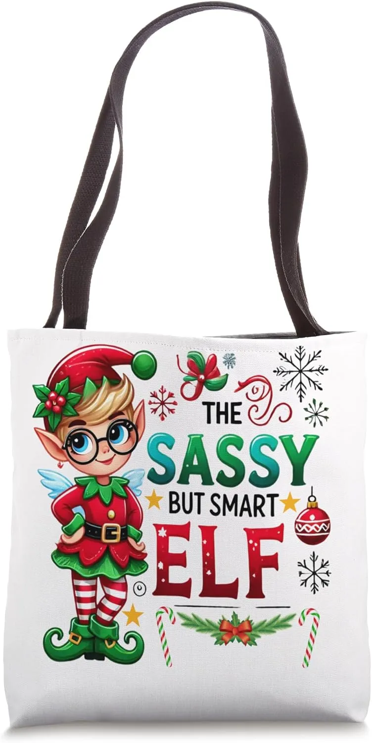 Christmas The Sassy But Smart Elf Grocery Shopping Gift Food Tote Bag