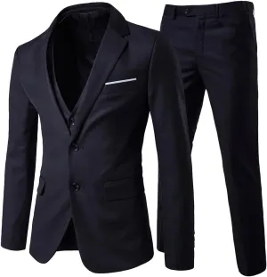 Cloudstyle Men's 3-Piece 2 Buttons Slim Fit Solid Color Jacket Smart Wedding Formal Suit