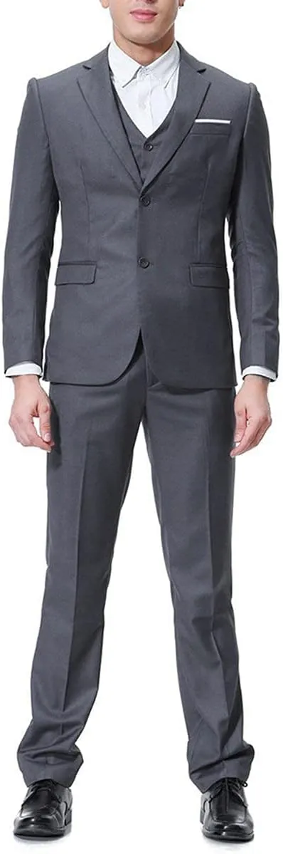 Cloudstyle Men's 3-Piece 2 Buttons Slim Fit Solid Color Jacket Smart Wedding Formal Suit