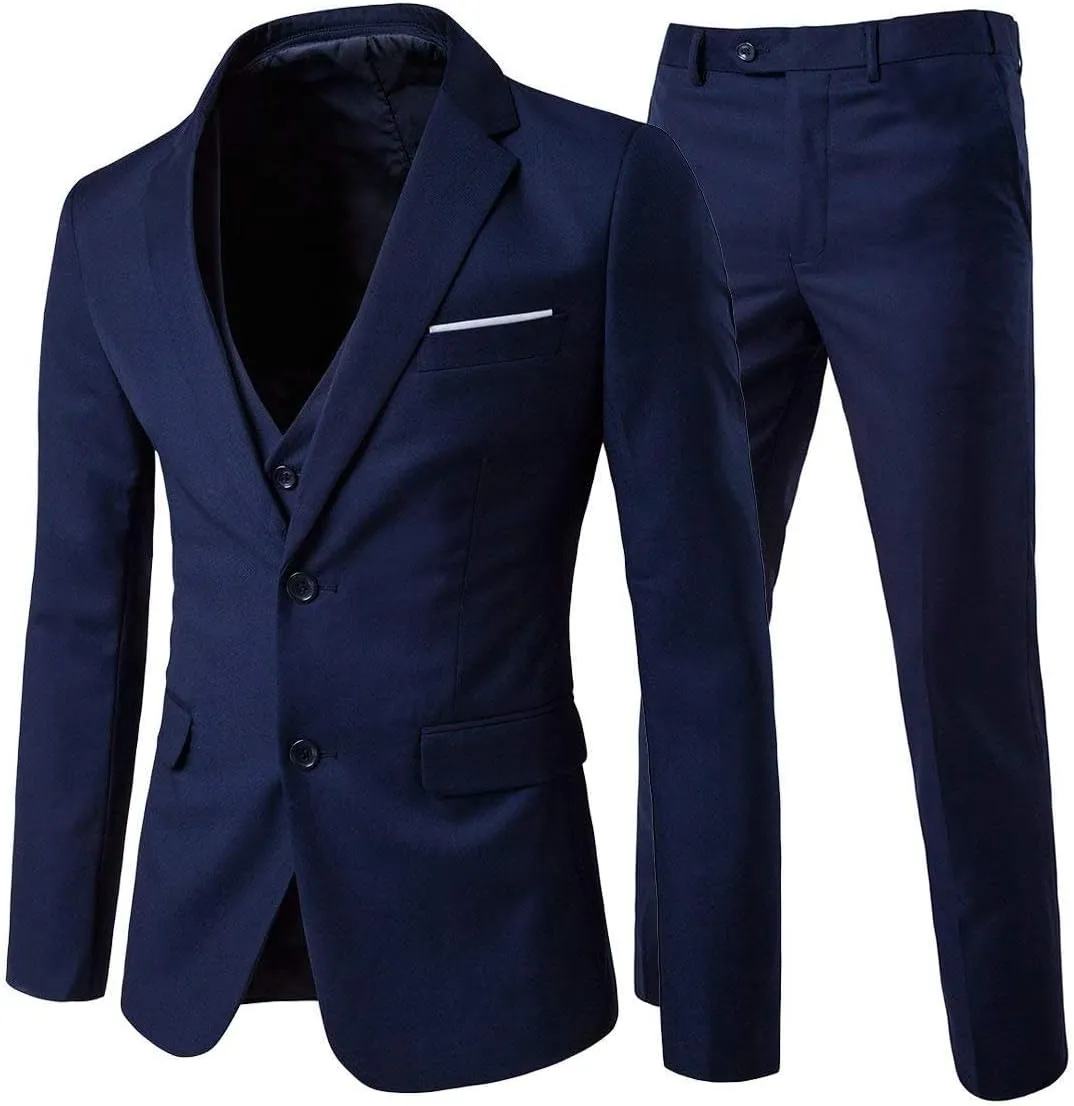 Cloudstyle Men's 3-Piece 2 Buttons Slim Fit Solid Color Jacket Smart Wedding Formal Suit