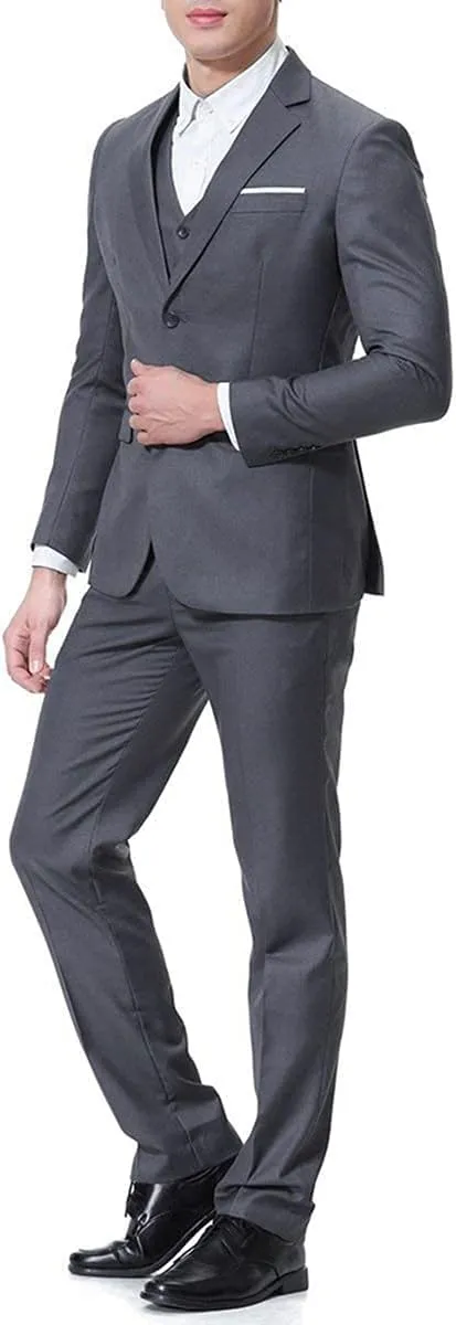 Cloudstyle Men's 3-Piece 2 Buttons Slim Fit Solid Color Jacket Smart Wedding Formal Suit