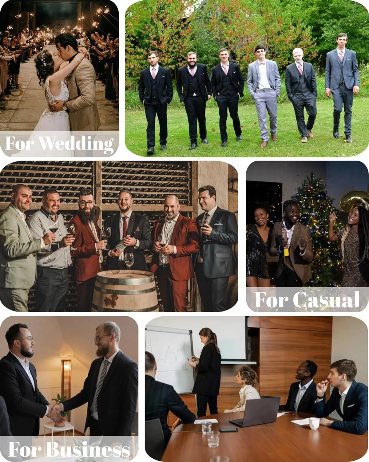 Cloudstyle Men's 3-Piece 2 Buttons Slim Fit Solid Color Jacket Smart Wedding Formal Suit