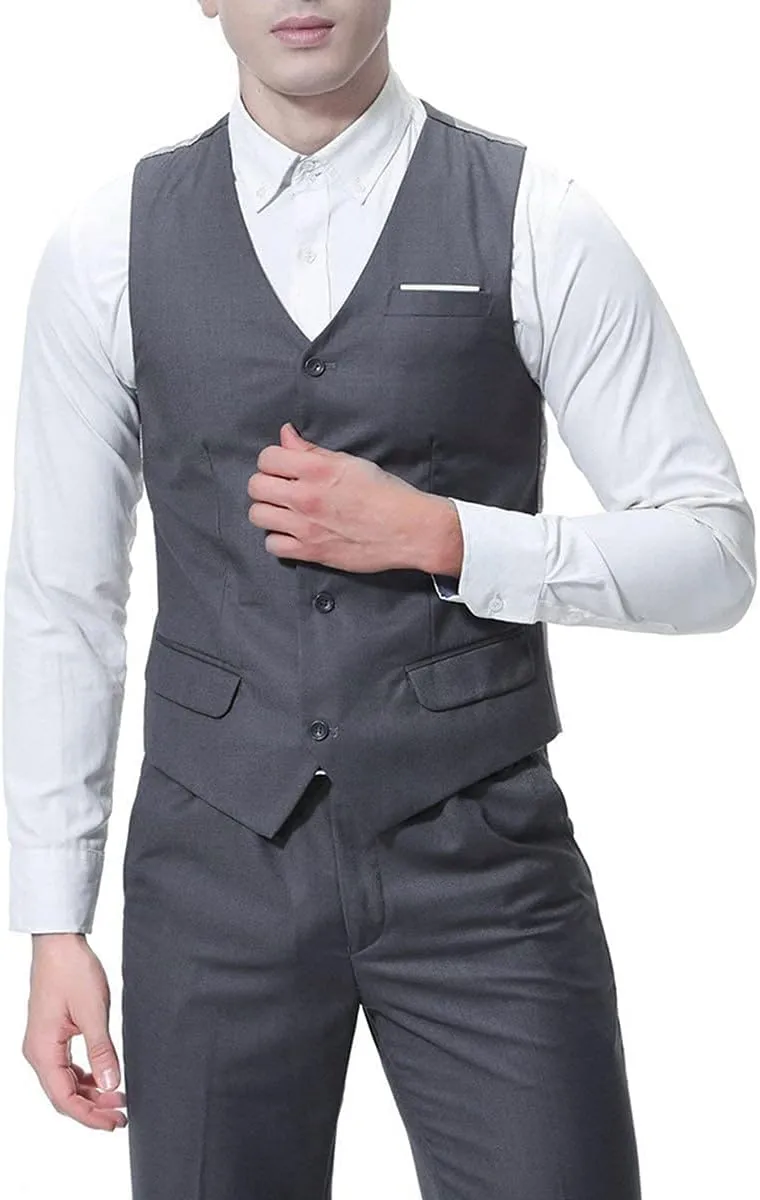 Cloudstyle Men's 3-Piece 2 Buttons Slim Fit Solid Color Jacket Smart Wedding Formal Suit