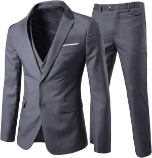 Cloudstyle Men's 3-Piece 2 Buttons Slim Fit Solid Color Jacket Smart Wedding Formal Suit