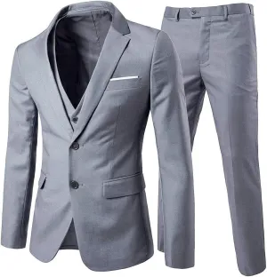 Cloudstyle Men's 3-Piece 2 Buttons Slim Fit Solid Color Jacket Smart Wedding Formal Suit