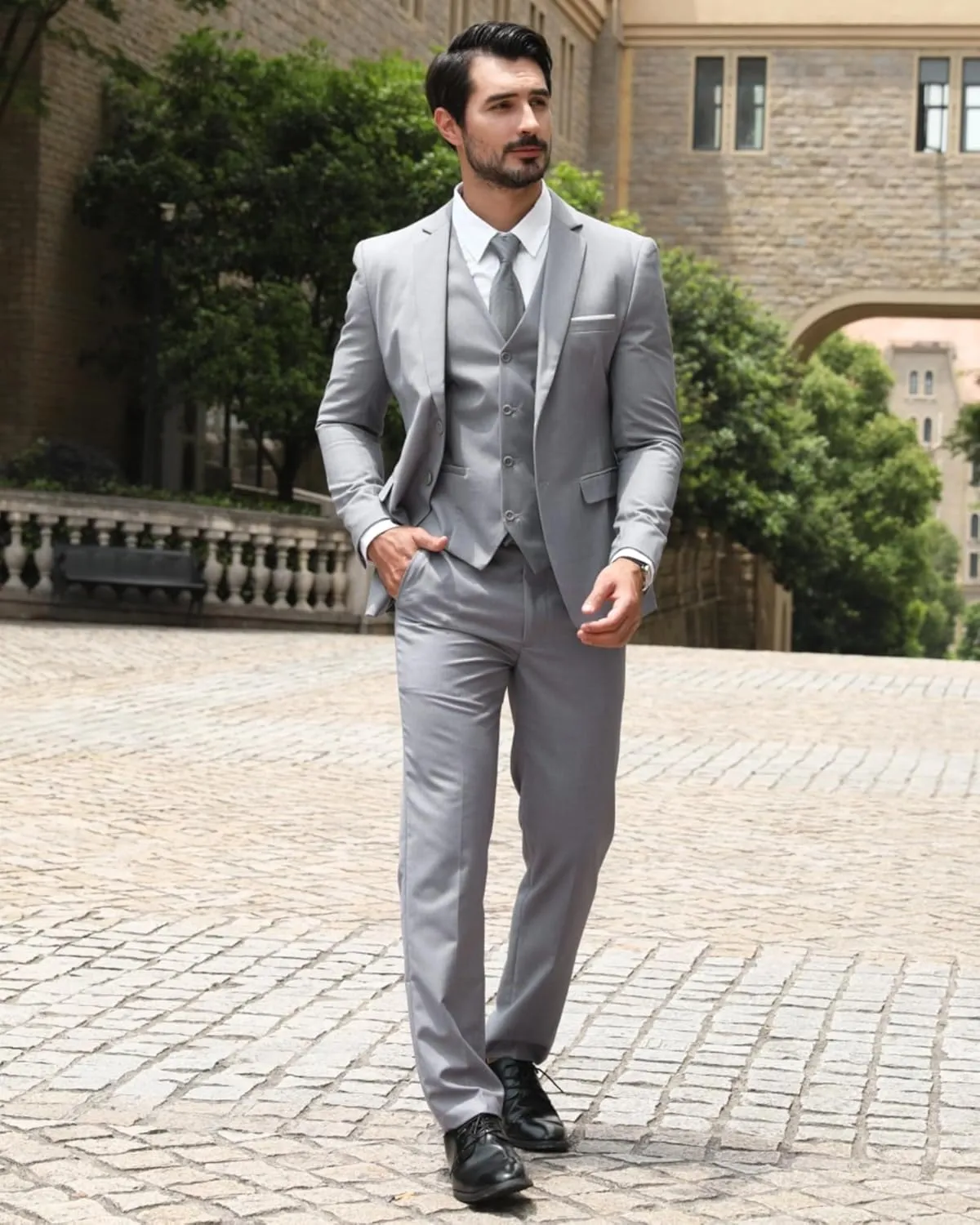 Cloudstyle Men's 3-Piece 2 Buttons Slim Fit Solid Color Jacket Smart Wedding Formal Suit