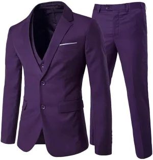 Cloudstyle Men's 3-Piece 2 Buttons Slim Fit Solid Color Jacket Smart Wedding Formal Suit