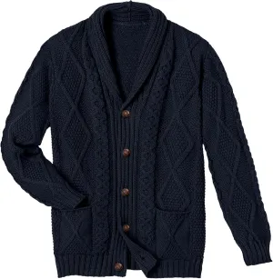 Comdecevis Mens Shawl Collar Cardigan Sweater Cable Knit Button Down Long Sleeve Casual Knitwear with Pockets