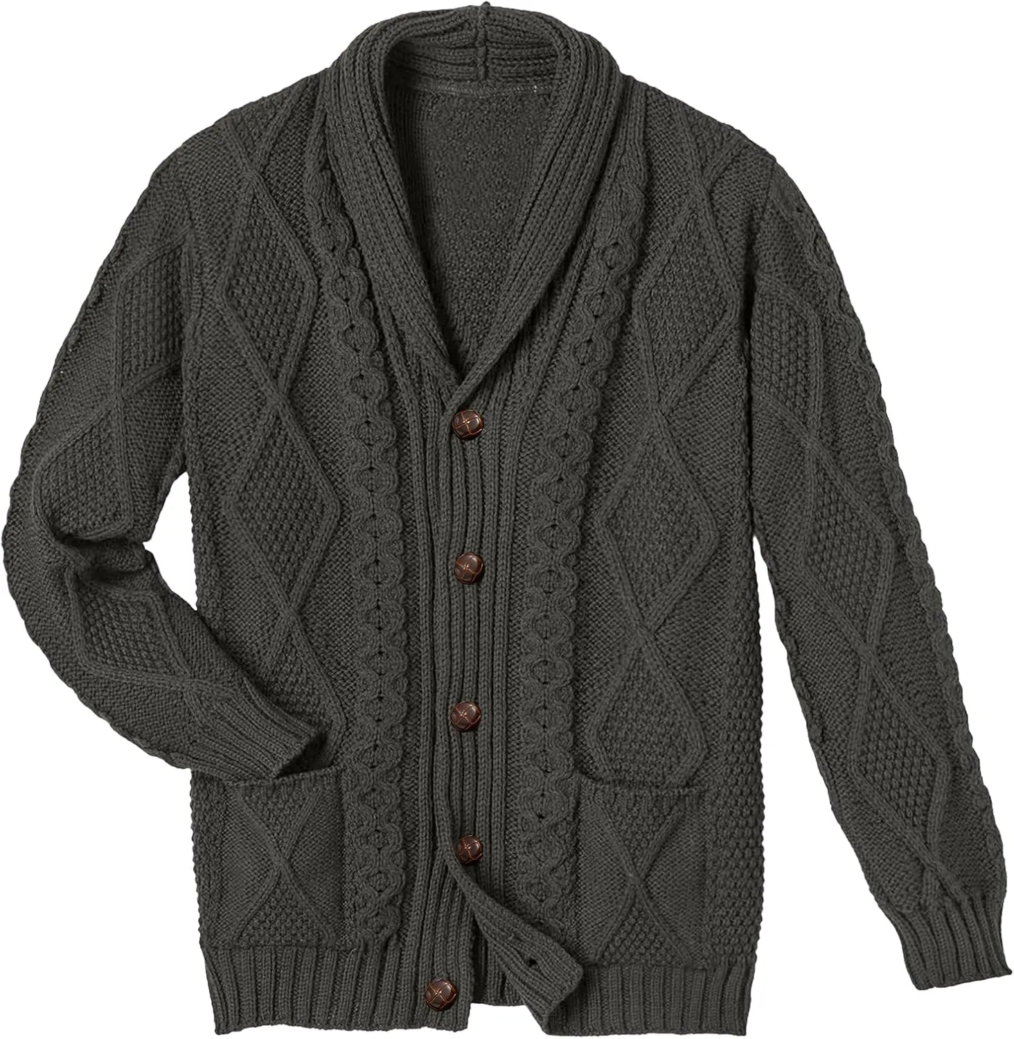 Comdecevis Mens Shawl Collar Cardigan Sweater Cable Knit Button Down Long Sleeve Casual Knitwear with Pockets