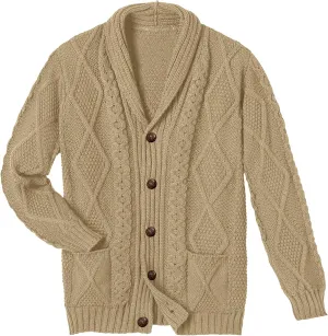 Comdecevis Mens Shawl Collar Cardigan Sweater Cable Knit Button Down Long Sleeve Casual Knitwear with Pockets