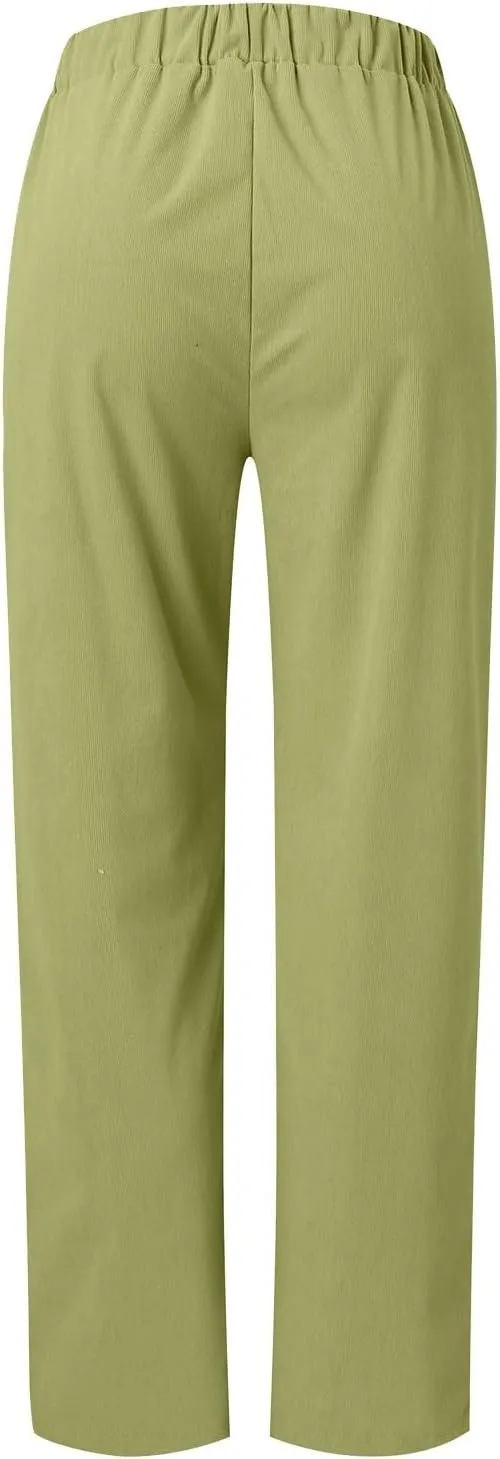 Corduroy Pants Women Fall Elastic High Waist Straight Wide Leg Pants Fall Winter Lounge Trousers with Pockets