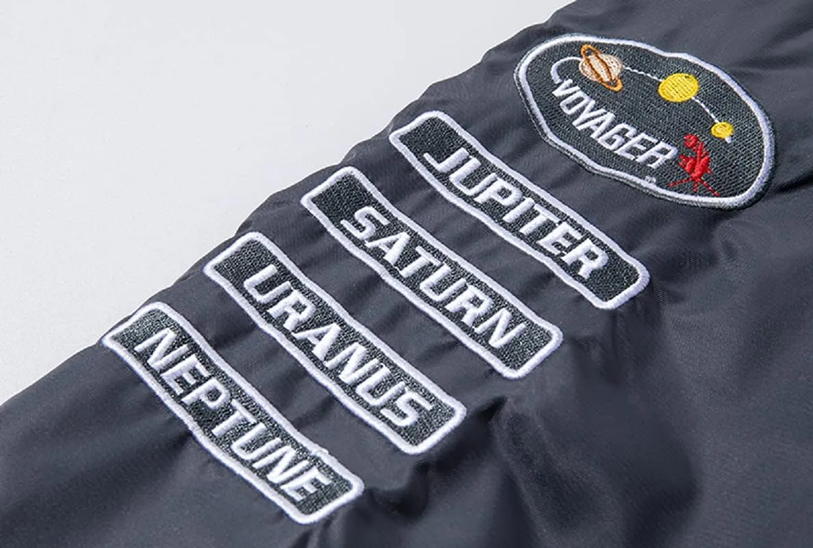 CORIRESHA Reversible NASA Bomber Jacket with Embroidery Badges