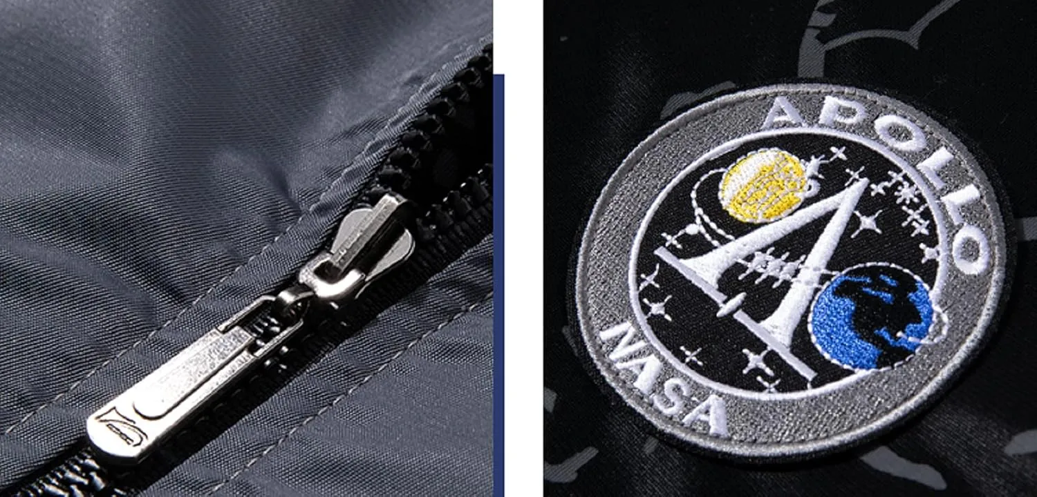 CORIRESHA Reversible NASA Bomber Jacket with Embroidery Badges
