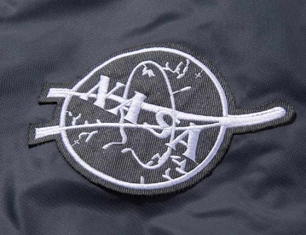CORIRESHA Reversible NASA Bomber Jacket with Embroidery Badges