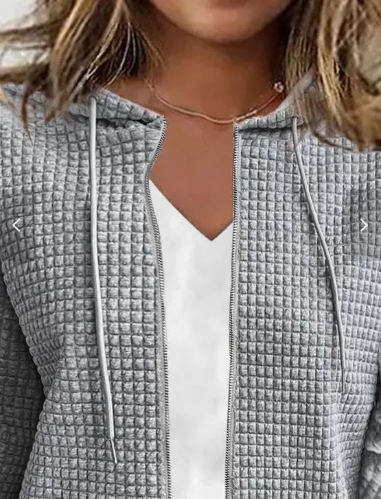 CORIRESHA Women's Waffle Knit Hoodies Sweatshirt Long Sleeve Drawstring Pockets Casual Zipper Jacket