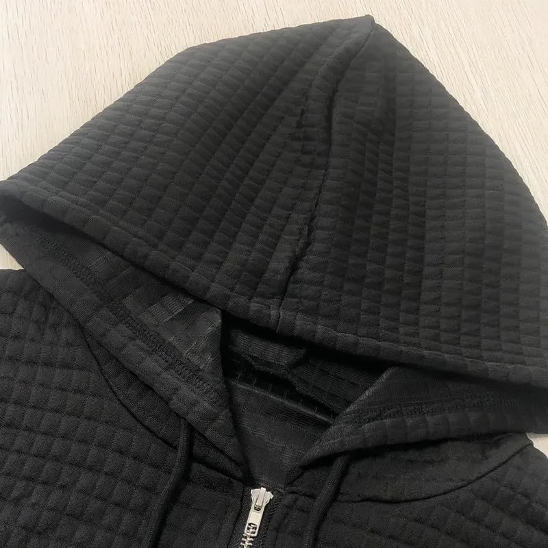 CORIRESHA Women's Waffle Knit Hoodies Sweatshirt Long Sleeve Drawstring Pockets Casual Zipper Jacket