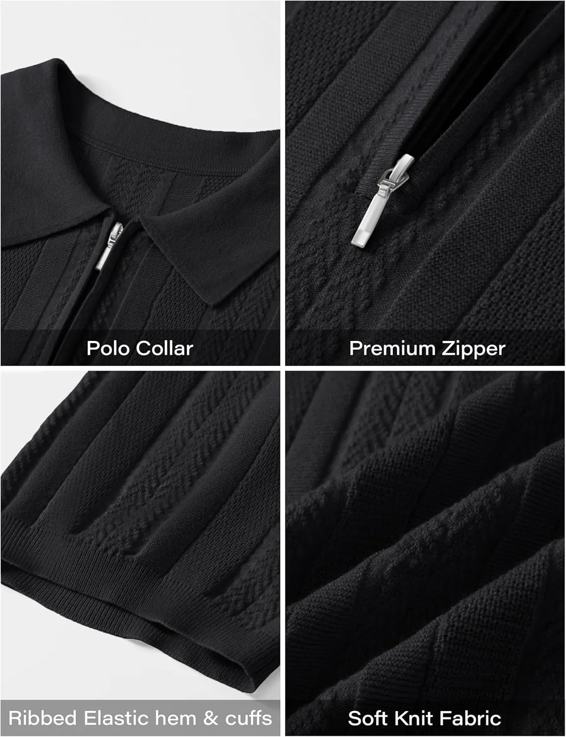Cotrasen Men's Knit Polo Shirts Short Sleeve Ribbed Textured Polo Lightweight Stretch Slim Fit Golf T Shirt