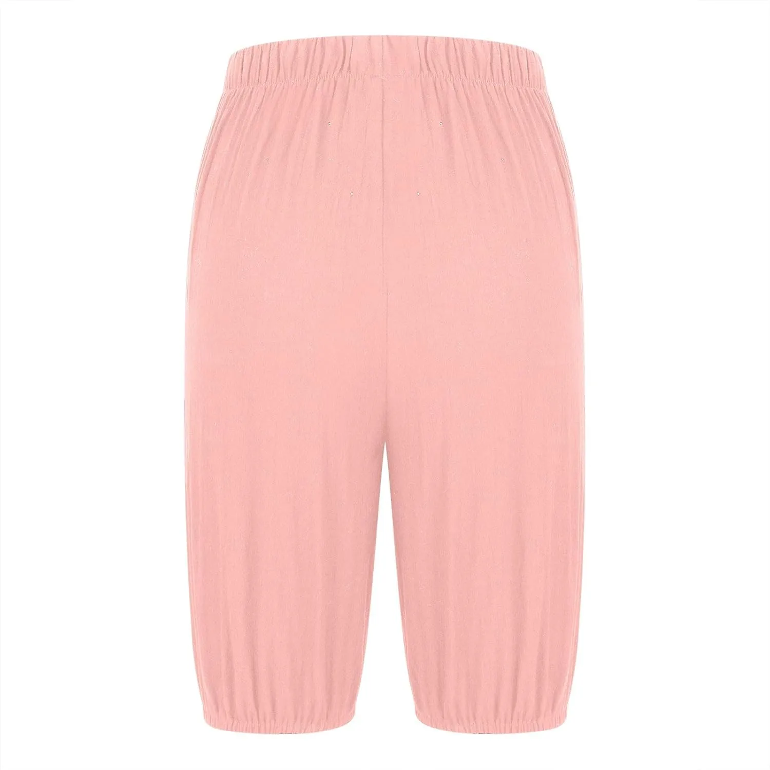 Cotton Linen Capri Pants for Women High Elastic Waisted Drawstring Cropped Pants with Pockets Beach Vacation Clothes