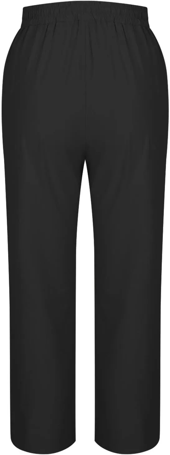 Cotton Linen Pants for Women 2025 High Waisted Wide Leg Trousers Trendy Side Button Elastic Waist Summer Gauze Pants
