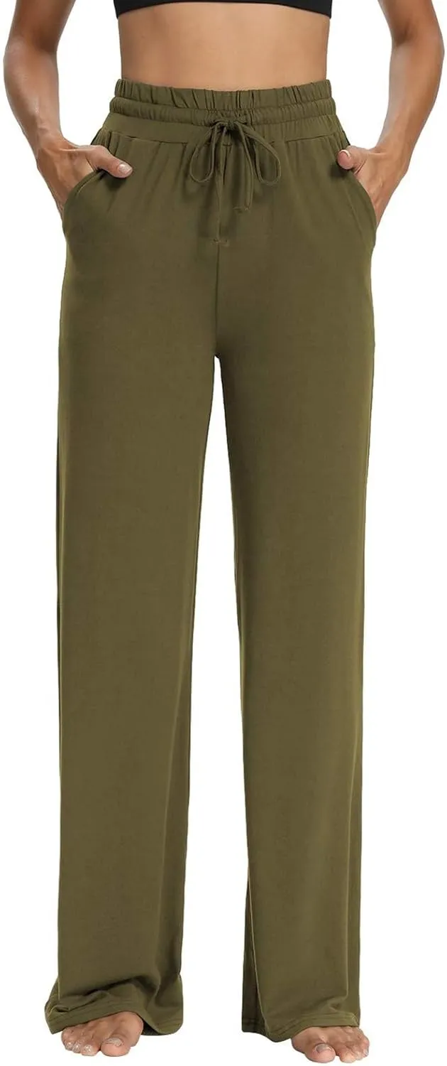 Cotton Linen Parachute Pants for Women Petite, Flowy Pants Wide Leg Summer High Waisted Trousers Cargo