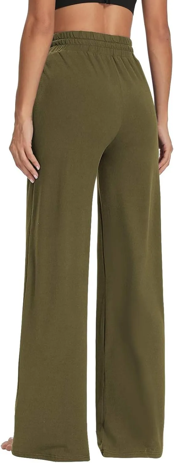 Cotton Linen Parachute Pants for Women Petite, Flowy Pants Wide Leg Summer High Waisted Trousers Cargo