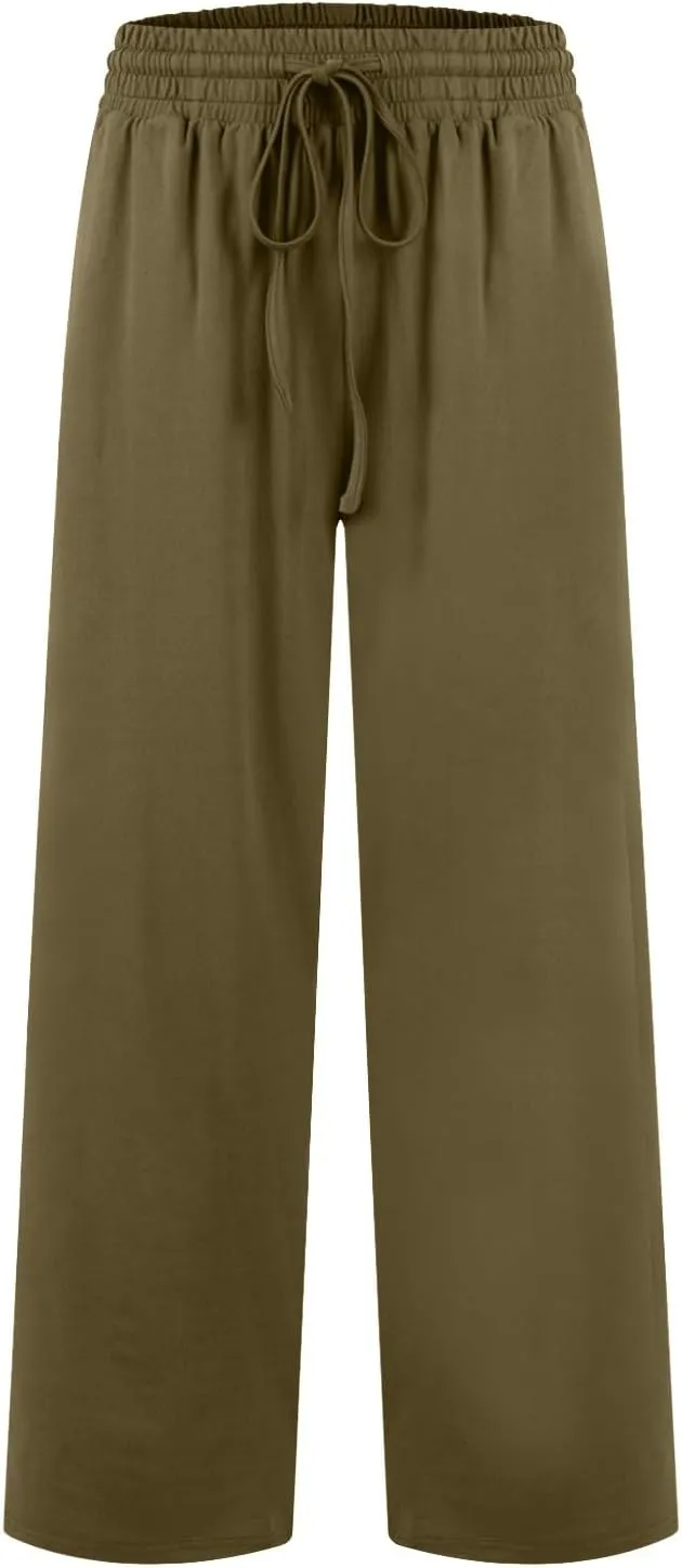 Cotton Linen Parachute Pants for Women Petite, Flowy Pants Wide Leg Summer High Waisted Trousers Cargo