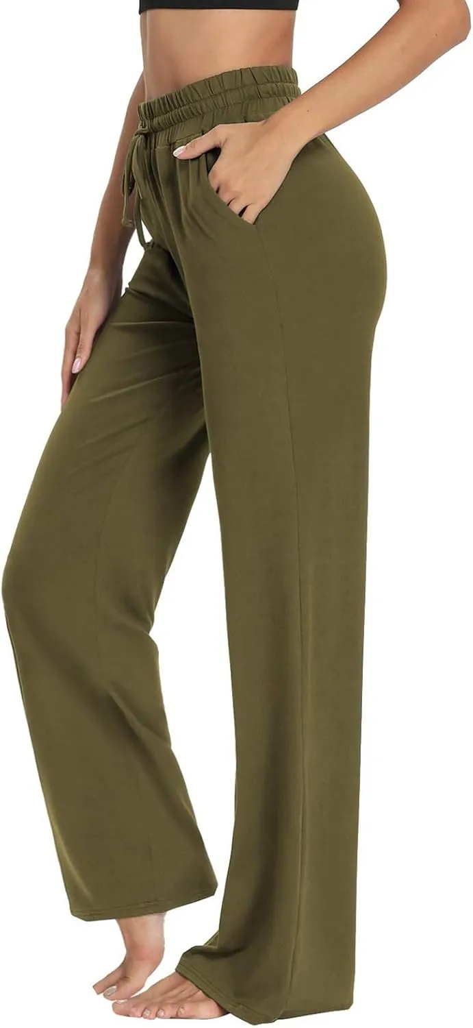 Cotton Linen Parachute Pants for Women Petite, Flowy Pants Wide Leg Summer High Waisted Trousers Cargo