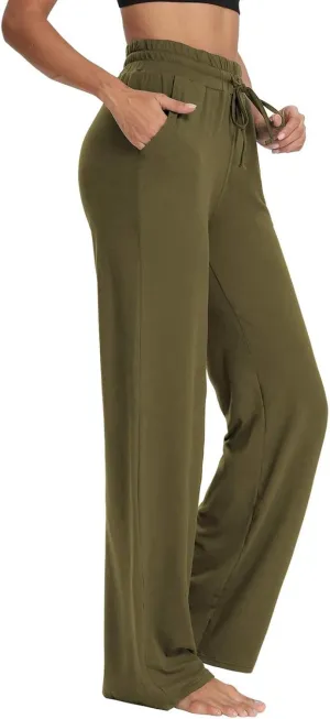 Cotton Linen Parachute Pants for Women Petite, Flowy Pants Wide Leg Summer High Waisted Trousers Cargo