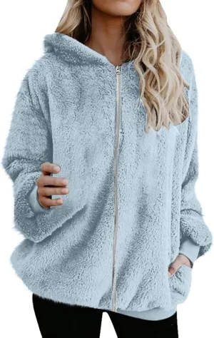 Cozy Fluffy Hoodie Women Fall/Winter Clothes Womens Hoodies Sherpa Pullover Zip Up Fuzzy Fleece Oversized Hoodie