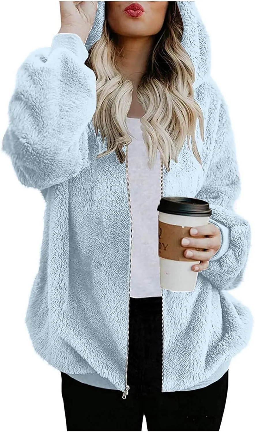 Cozy Fluffy Hoodie Women Fall/Winter Clothes Womens Hoodies Sherpa Pullover Zip Up Fuzzy Fleece Oversized Hoodie