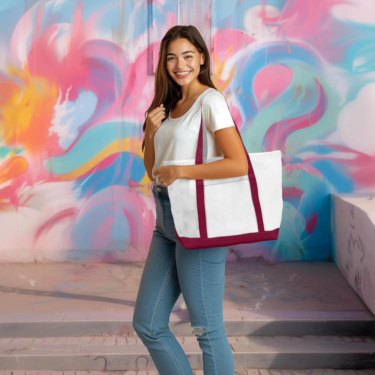 DALIX 23" Premium 24 oz. Cotton Canvas Shopping Tote Bag