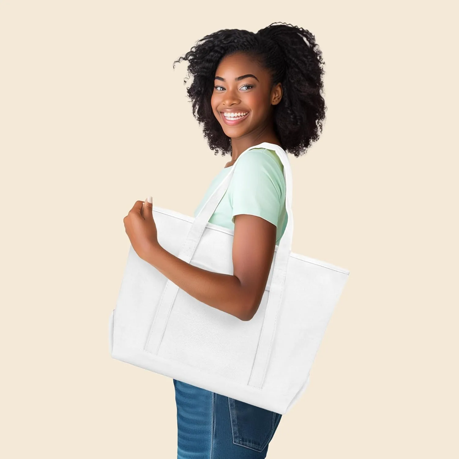 DALIX 23" Premium 24 oz. Cotton Canvas Shopping Tote Bag