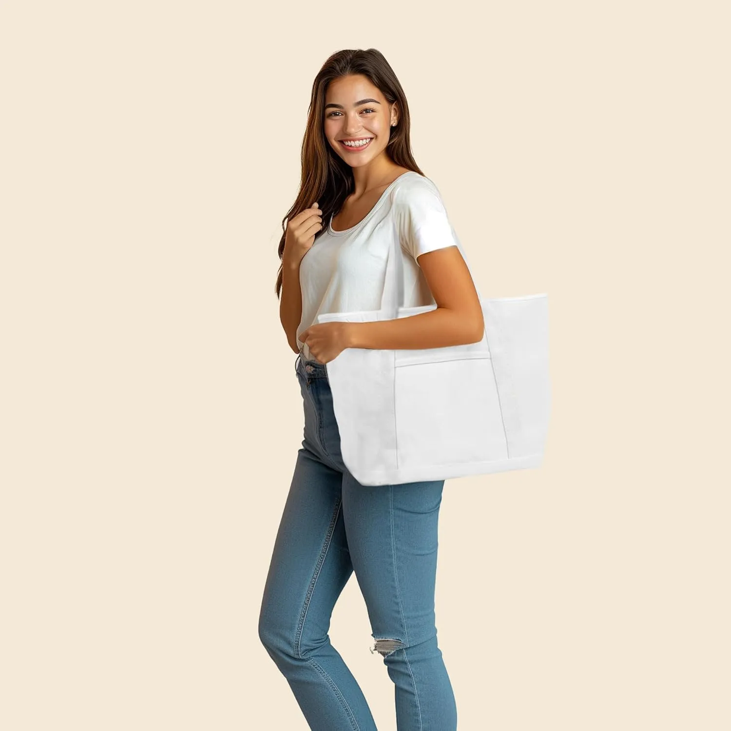 DALIX 23" Premium 24 oz. Cotton Canvas Shopping Tote Bag