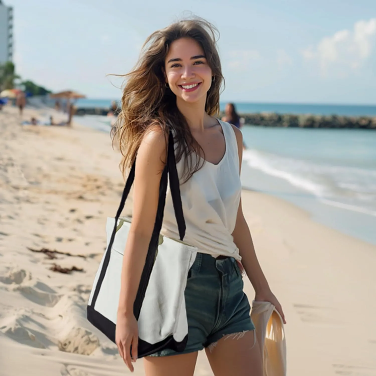 DALIX Daily Shoulder Tote Bag Premium Cotton in Black