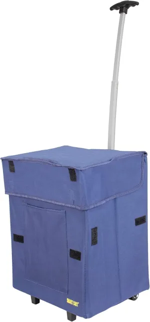 dbest products Bigger Smart Cart, Blue Collapsible Rolling Utility Cart Basket Grocery Shopping Teacher Hobby Craft Art