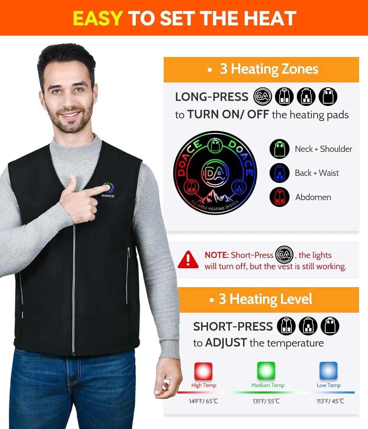 DOACE Heated Vest for Men & Women, Smart heated Jacket (Battery Not Included)