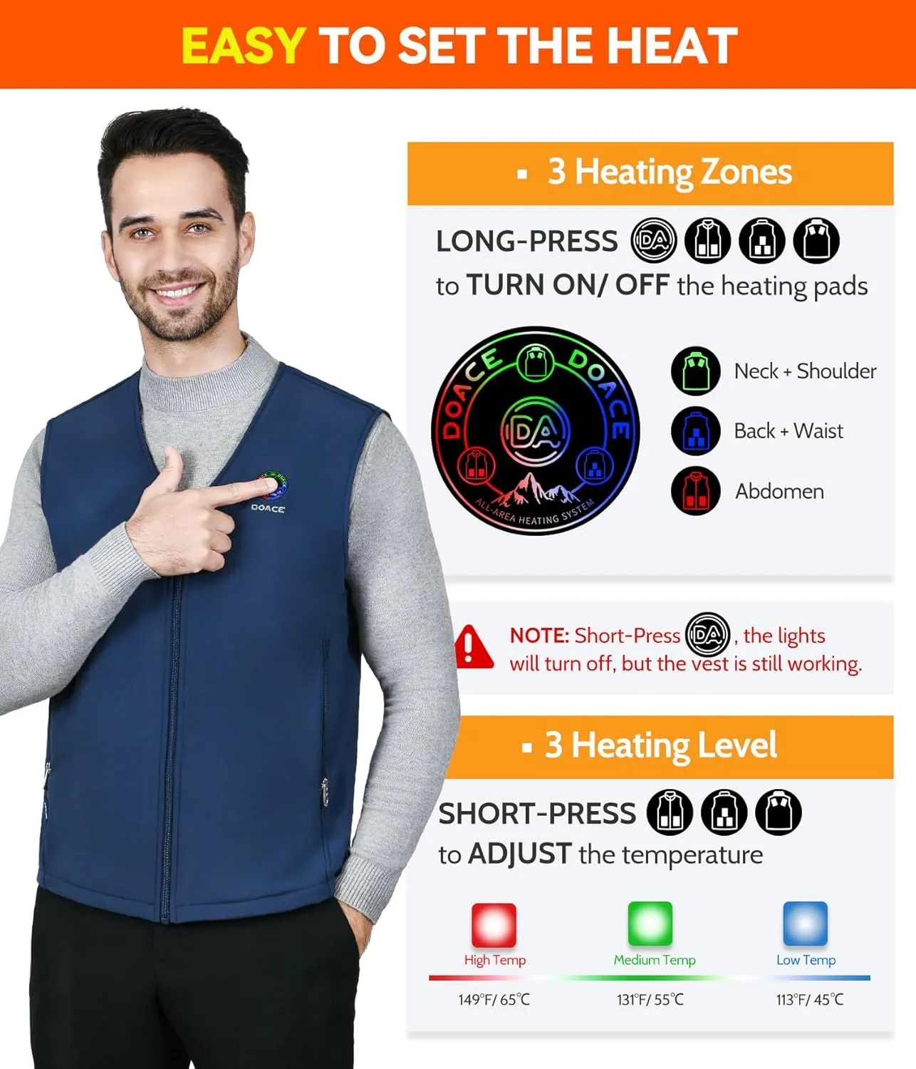 DOACE Heated Vest for Men & Women, Smart heated Jacket (Battery Not Included)