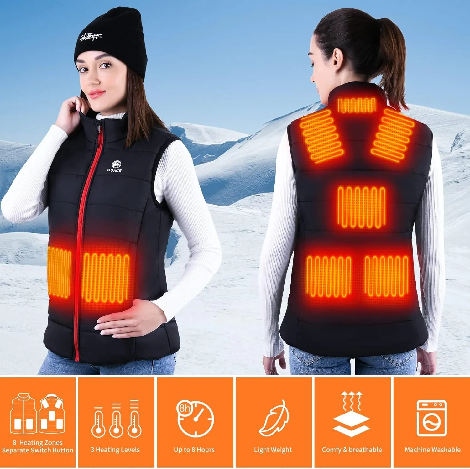 DOACE Heated Vest for Men, Smart Electric Heating Vest Rechargeable, Battery Not Included