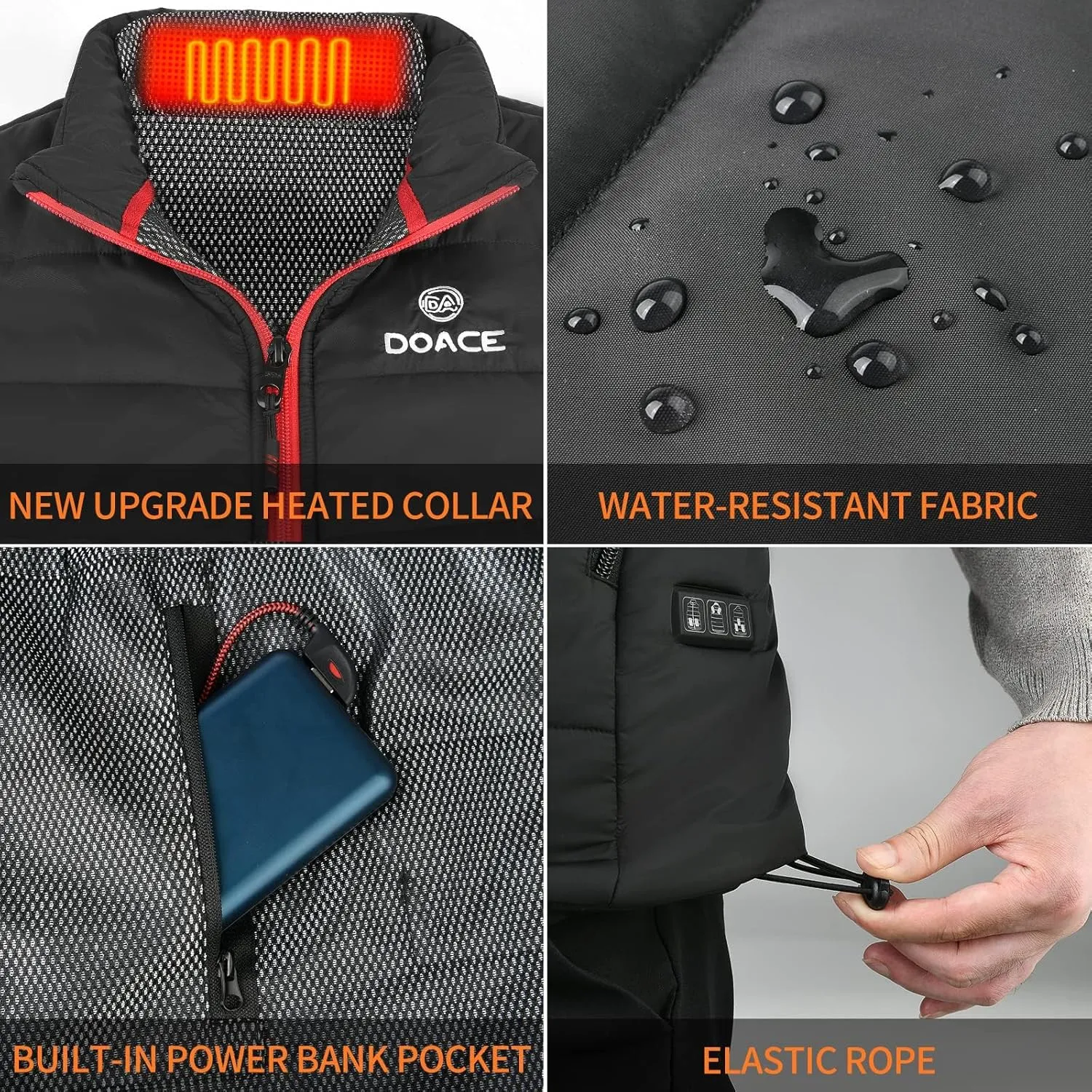 DOACE Heated Vest for Men, Smart Electric Heating Vest Rechargeable, Battery Not Included