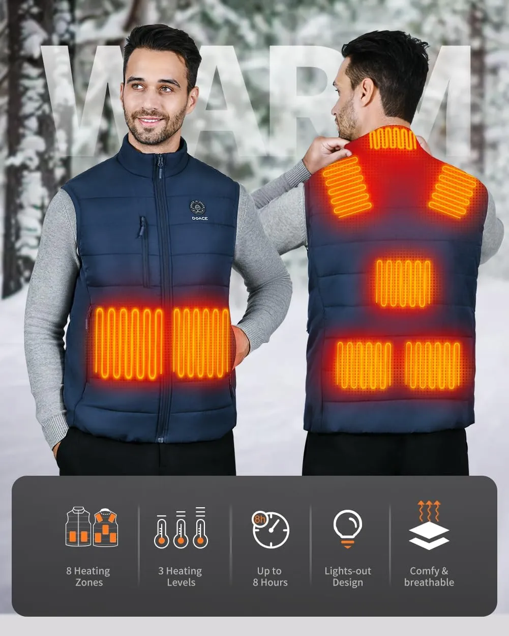 DOACE Heated Vest for Women and Men, Smart Electric Heating Vest Rechargeable, Battery Not Included