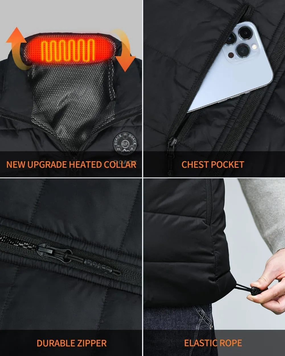DOACE Heated Vest for Women and Men, Smart Electric Heating Vest Rechargeable, Battery Not Included