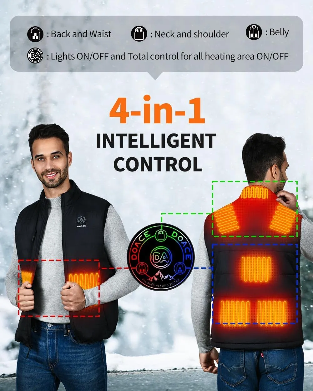 DOACE Heated Vest for Women and Men, Smart Electric Heating Vest Rechargeable, Battery Not Included