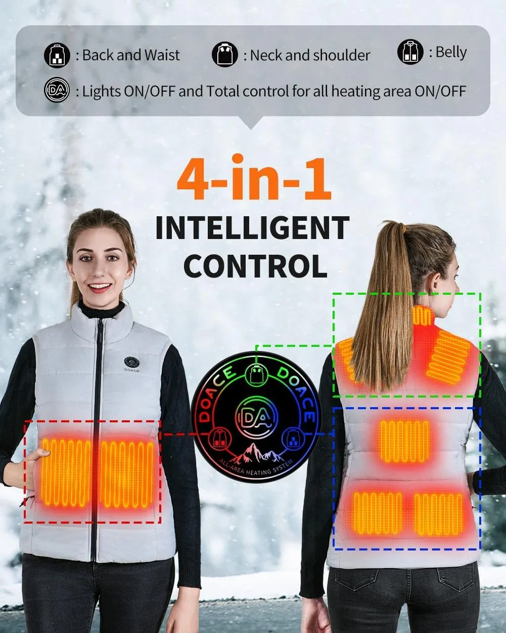 DOACE Heated Vest for Women and Men, Smart Electric Heating Vest Rechargeable, Battery Not Included